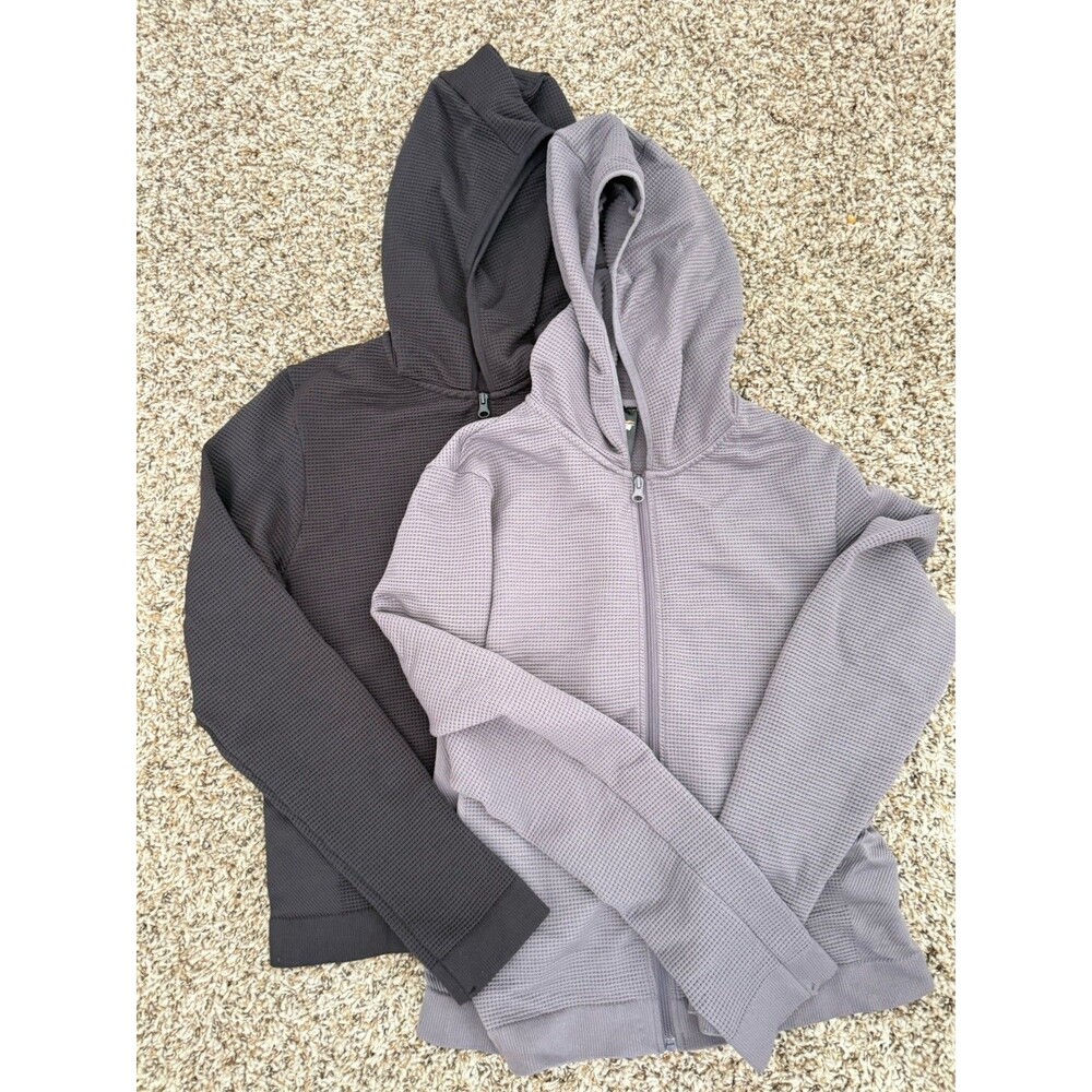Lot of 2 Avia Women's Seamless Waffle-Knit Zip Hoodies Black And Grey Size XL